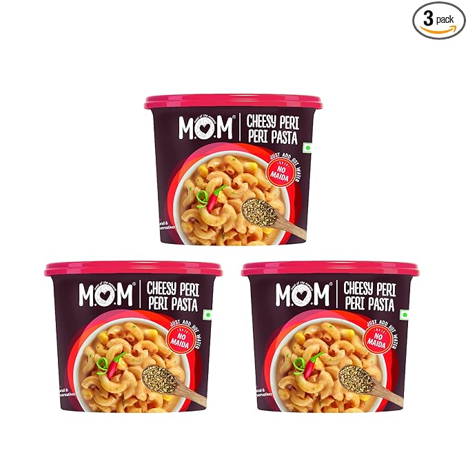 MOM - Meal of the Moment, Cheesy Peri Peri Pasta, 74g (Pack of 3) - Ready to eat | No Added Preservatives | Instant Meals | 100% durum Wheat