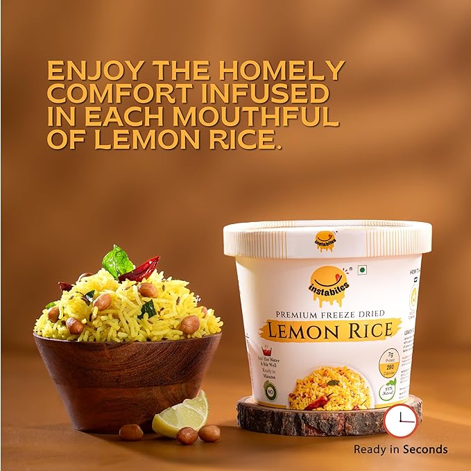 Instabites Ready to Eat Lemon Rice Cup 65g, No Added Preservatives and Ready to Eat in Minutes - Pack of 1